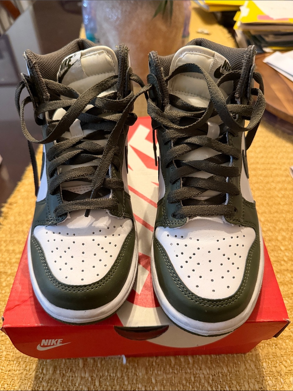 Nike Mid/High Top Sneakers in White and Olive Green